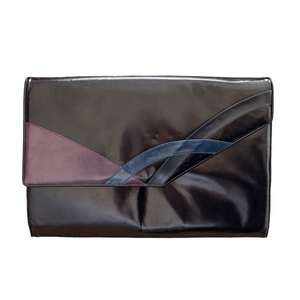 Vintage Bally 80's Black Patent Leather Shoulder Clutch Bag